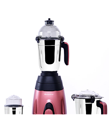 Vietri Mixer Grinder 750W with 3 Thick Steel Jars, Stainless Steel Sharp Blades, Secure Lid, 3 Speed Settings, 5 years Warranty on Motor, Black & Red